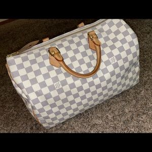 louis vuitton azur damier white leather satchel